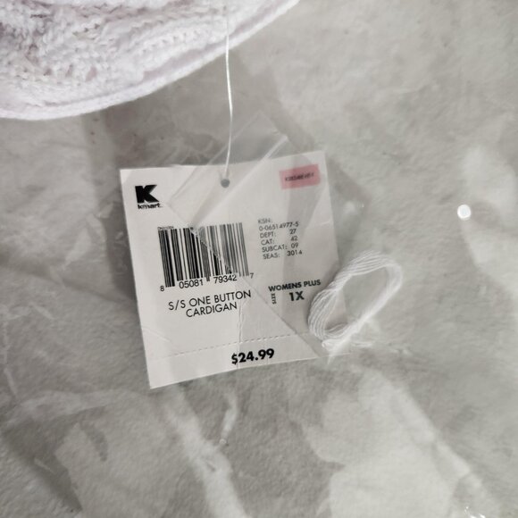 Basic Editions Cardigan Womens 1X White One Button Knit Short Sleeve Crochet - Picture 11 of 12